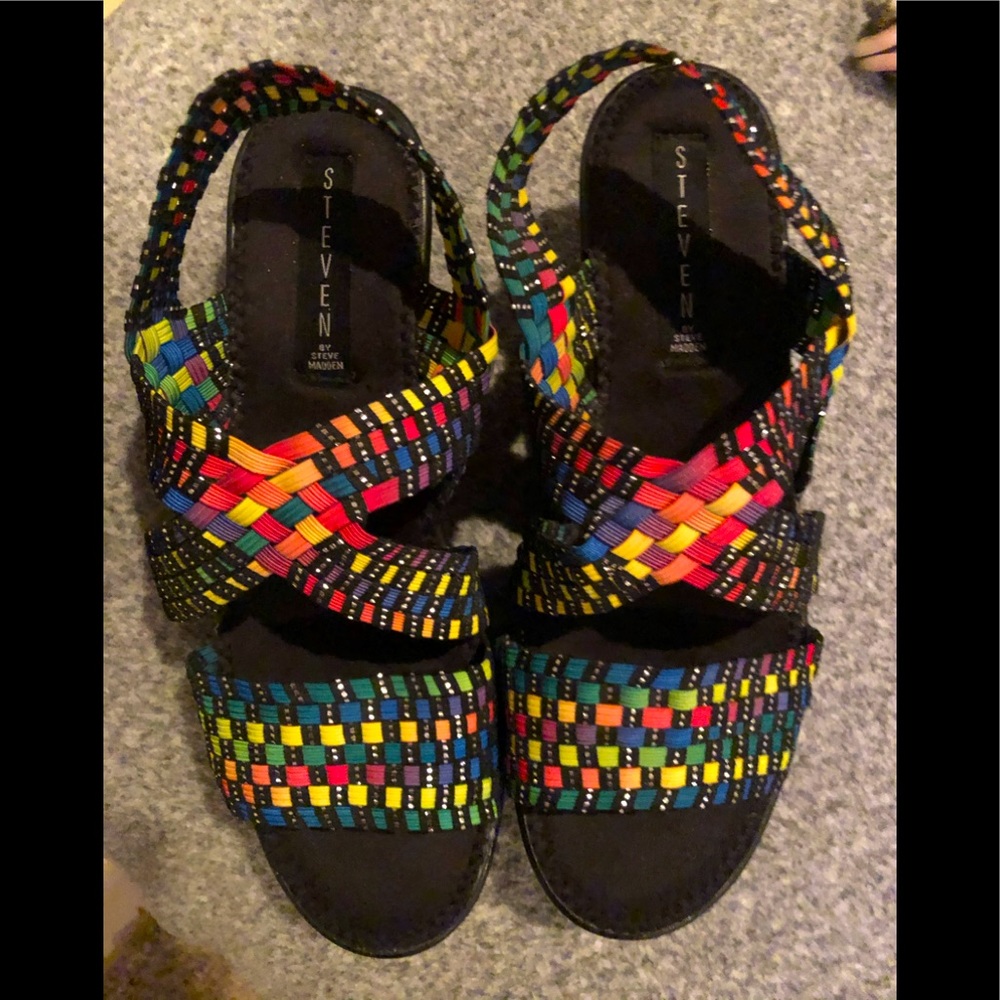 STEVEN/STEVE MADDEN🌈MULTICOLOR WEDGE SANDALS NWOT